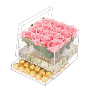 Clear Acrylic Flower Box with Drawer 16-Hole Design