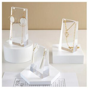 Custom clear acrylic necklace display stand. Durable, minimalist, and ideal for retail, photography, or home use.