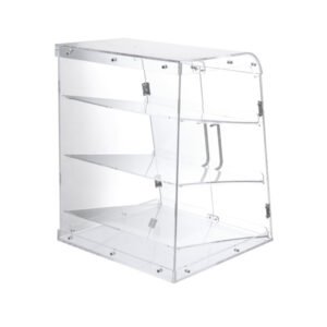 Custom acrylic pastry display case with front access panels and magnetic doors