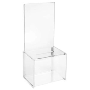Clear acrylic donation box used in office retail or event setting