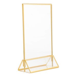 Gold-Trimmed Acrylic Sign Holder with Triangular Base ADMD-06 (1)