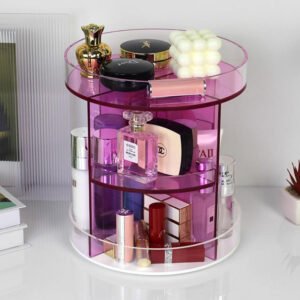 rotating acrylic beauty display stand on countertop