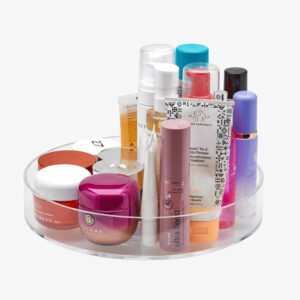 clear acrylic rotating organizer for skincare