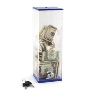 Tall square acrylic donation box with lock