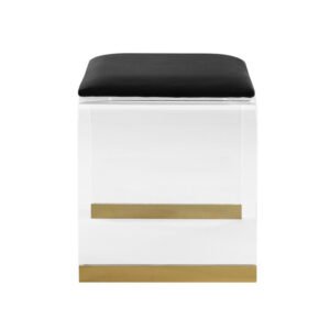 clear acrylic stool with metallic base trim
