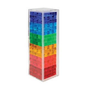 lucite jumbling tower game translucent colorful blocks