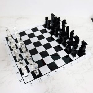 lucite chess pieces geometric acrylic close up detail