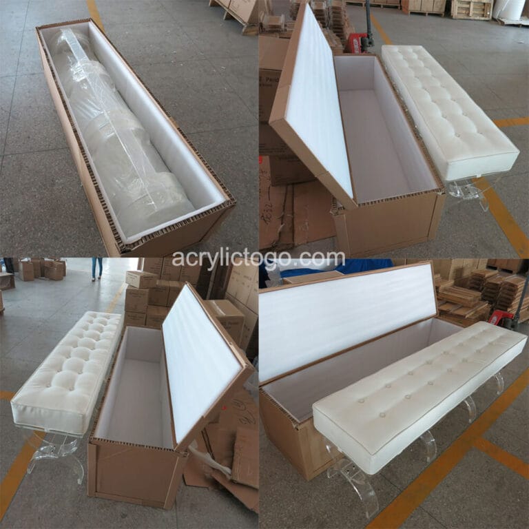 honeycomb box packaging for long custom Lucite bench with PU leather