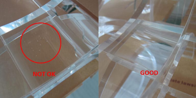 acrylic bench joint bonding with visible bubbles defect
