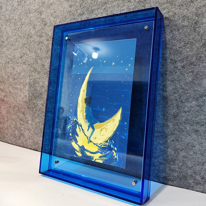 blue sea color acrylic shadow box frame display