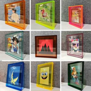 custom acrylic shadow box frames leaned against wall display