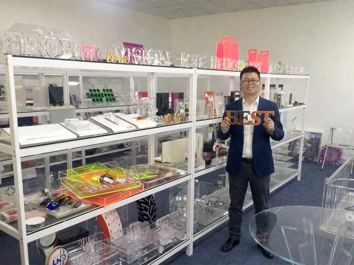 Kevin Wang, founder of ACRYLIC2GO, overseeing international business development and project management for custom acrylic manufacturing at BOSN.