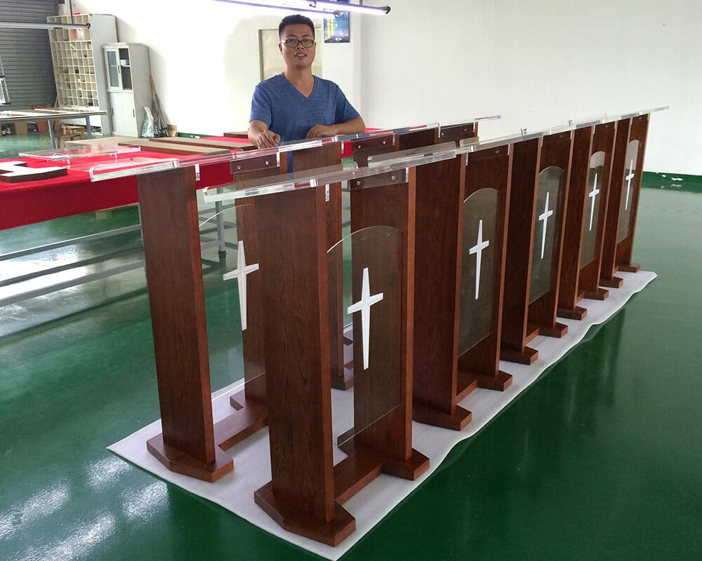 lead manufacturing custom acrylic and wood church lecterns at ACRYLIC2GO Factory