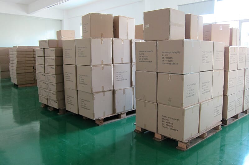 Export packaging of acrylic products for international shipping.