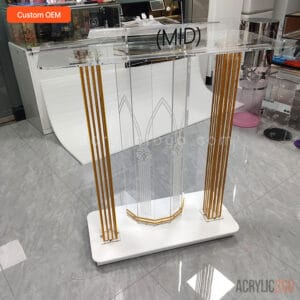 Acrylic podium custom monogram engraving example - personalized OEM branding - ACRYLIC2GO