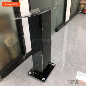 Black acrylic podium angled top side view - custom OEM fabrication - ACRYLIC2GO