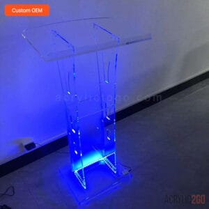 Clear acrylic podium blue LED lighting effect - illuminated OEM design - ACRYLIC2GO