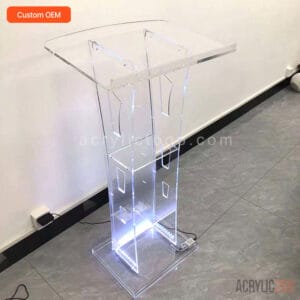 Clear acrylic podium with LED base lighting - OEM manufacturer - ACRYLIC2GO