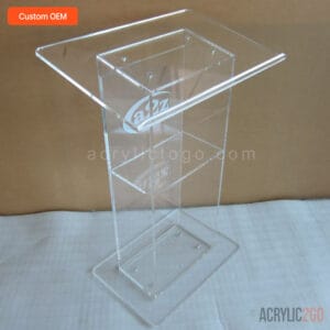 Custom clear acrylic podium lectern with shelf - OEM manufacturer - ACRYLIC2GO