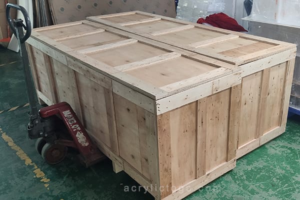 Sealed fumigation-free wooden crate used for shipping large acrylic furniture internationally
