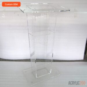 V-shape acrylic podium front view tapered column - custom OEM fabrication - ACRYLIC2GO