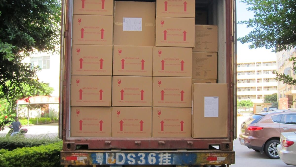 Loading container with custom acrylic furniture for international export by ACRYLIC2GO.